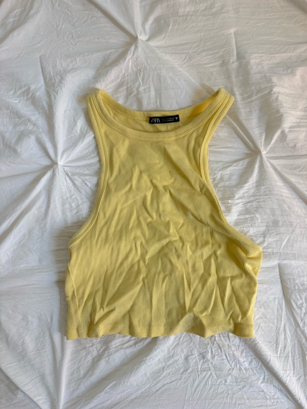 Zara Light Yellow Ribbed Racerback Crop Tank